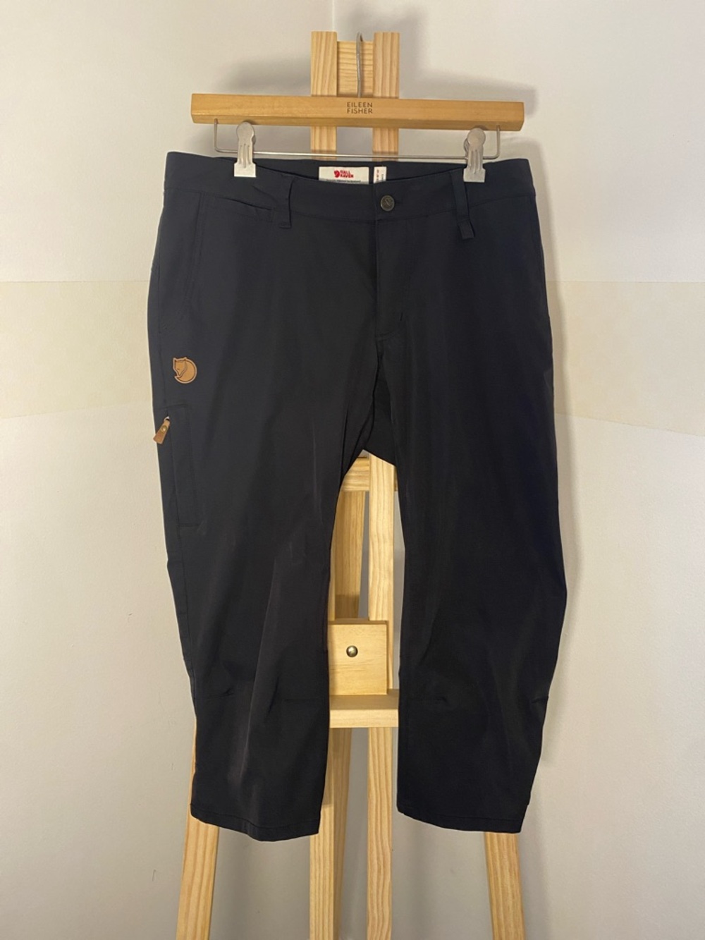Fjallraven Black Cropped Technical Pants with Tan Logo Accents